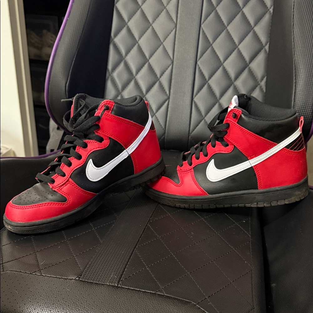 Nike Red and Black High-Top Dunks - Grade School